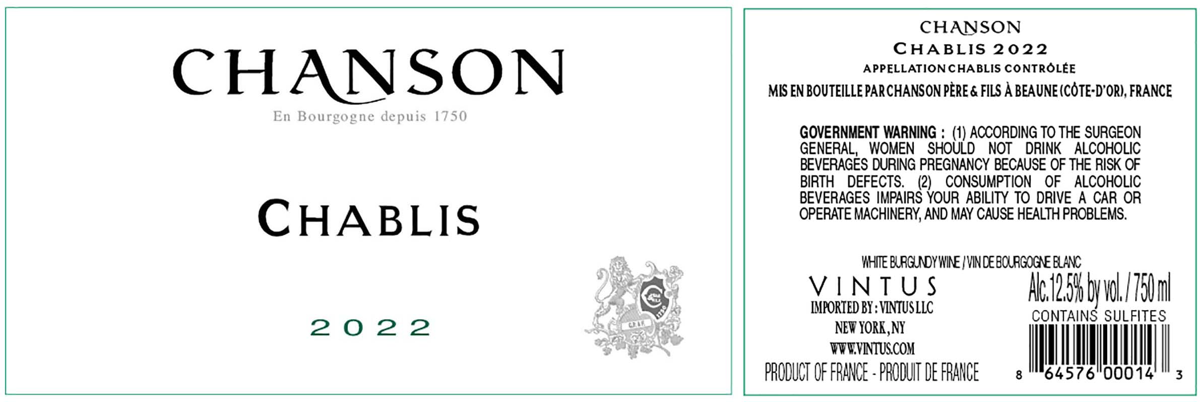 TABC label artwork for Chanson Chablis