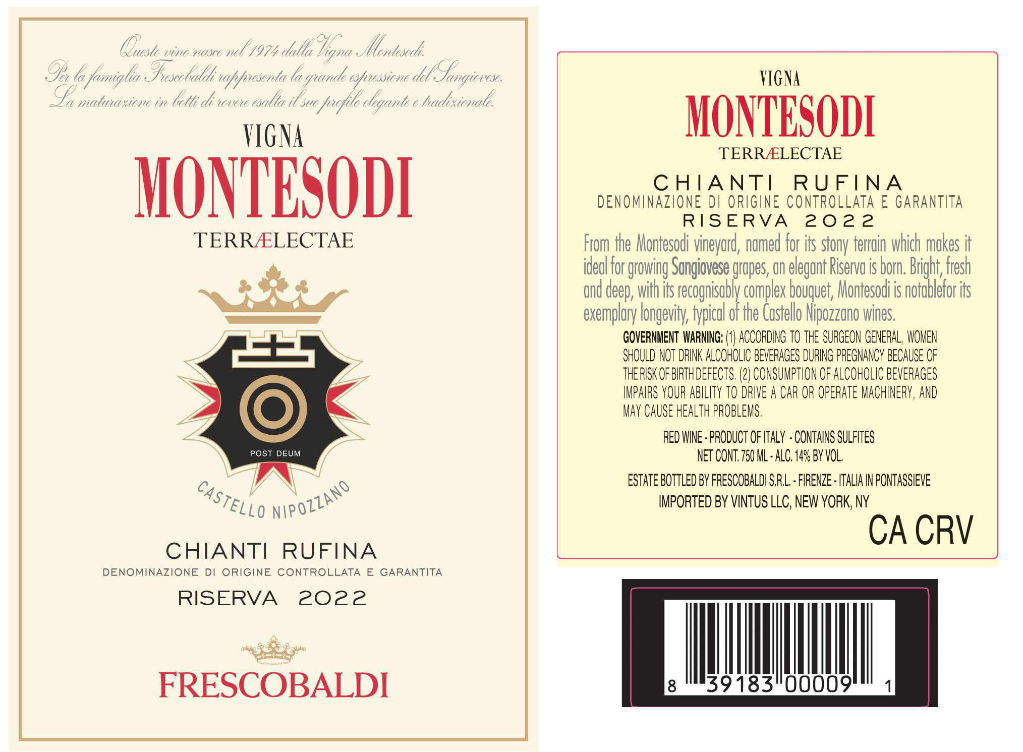 TABC label artwork for Castello Nipozzano Montesodi Sangiovese Chianti Rufina