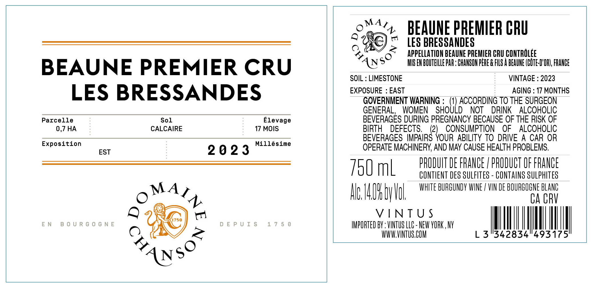 TABC label artwork for Chanson Beaune 1er Cru Bressandes Blanc