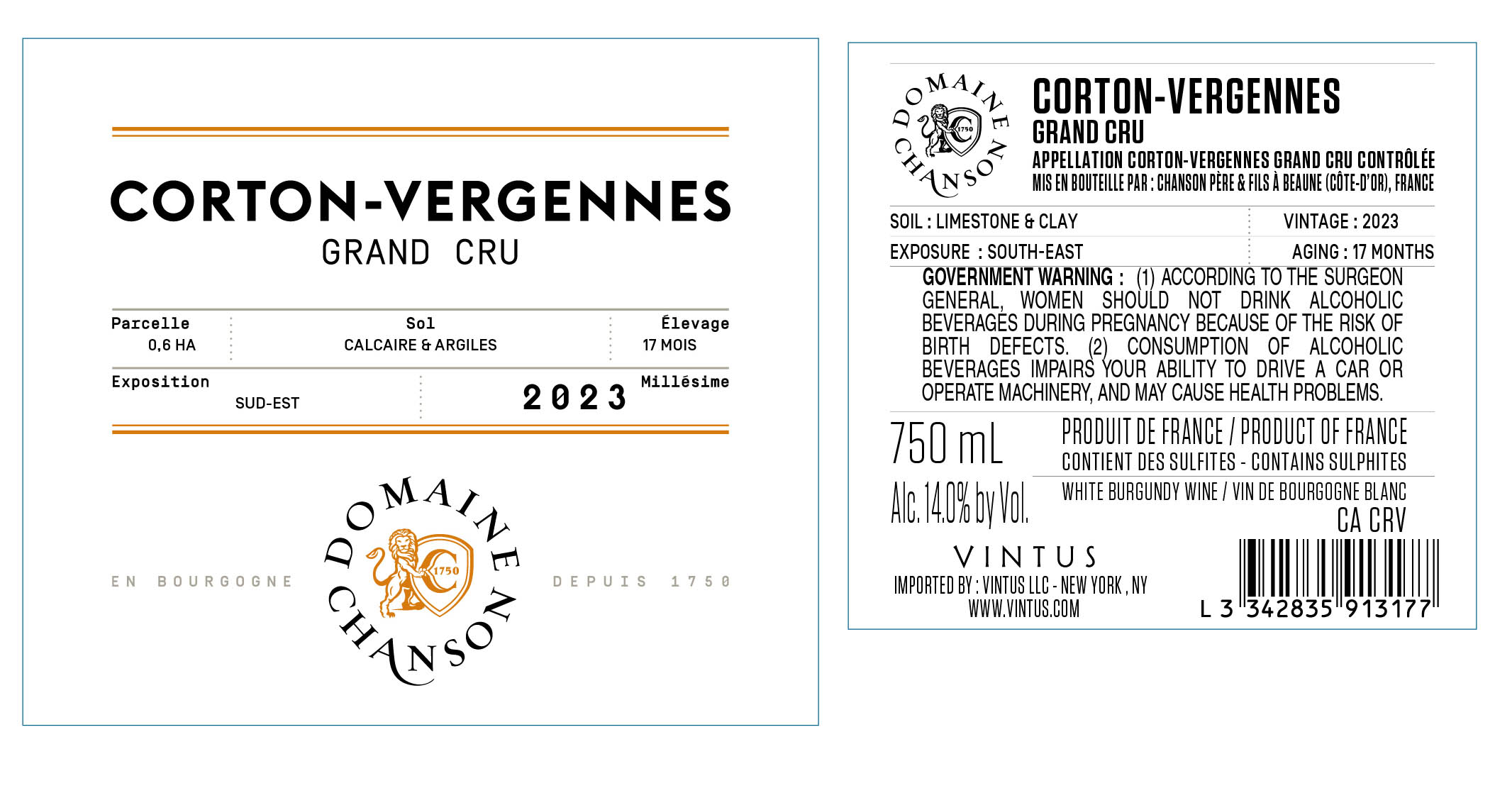 TABC label artwork for Chanson Corton Vergennes Grand Cru