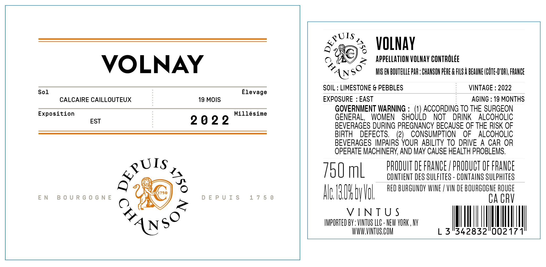 TABC label artwork for Chanson Volnay