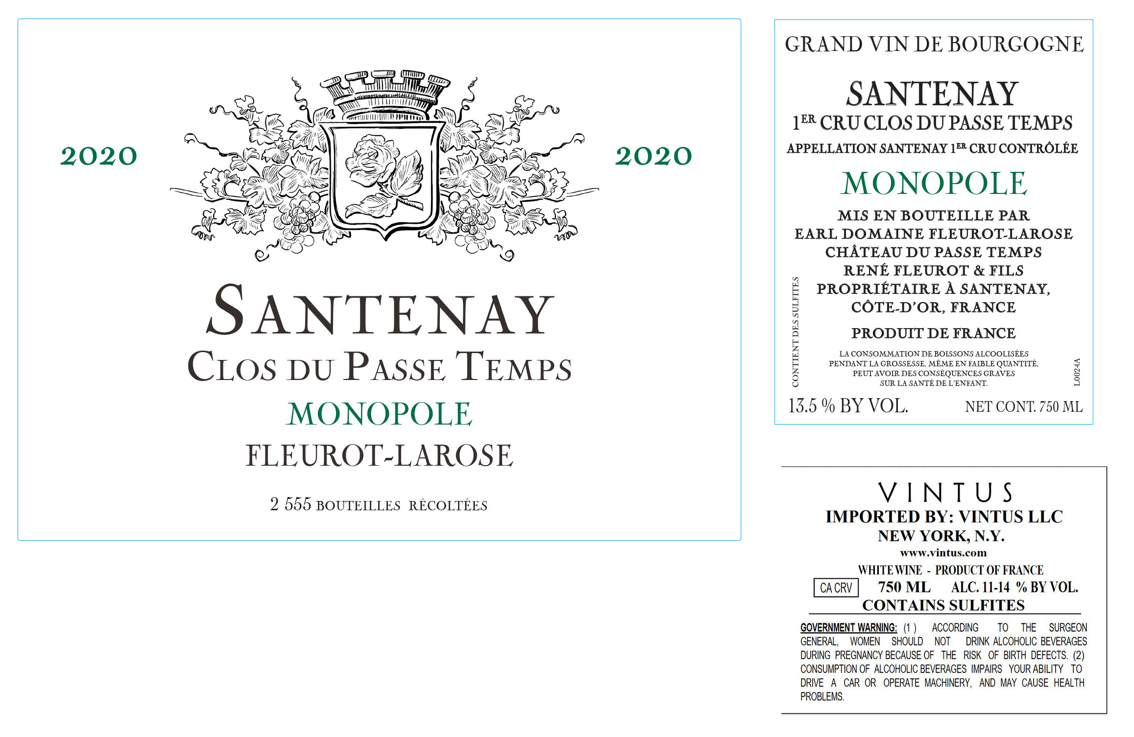 TABC label artwork for Fleurot-Larose Clos du Passe Temps Monopole Blanc Santenay