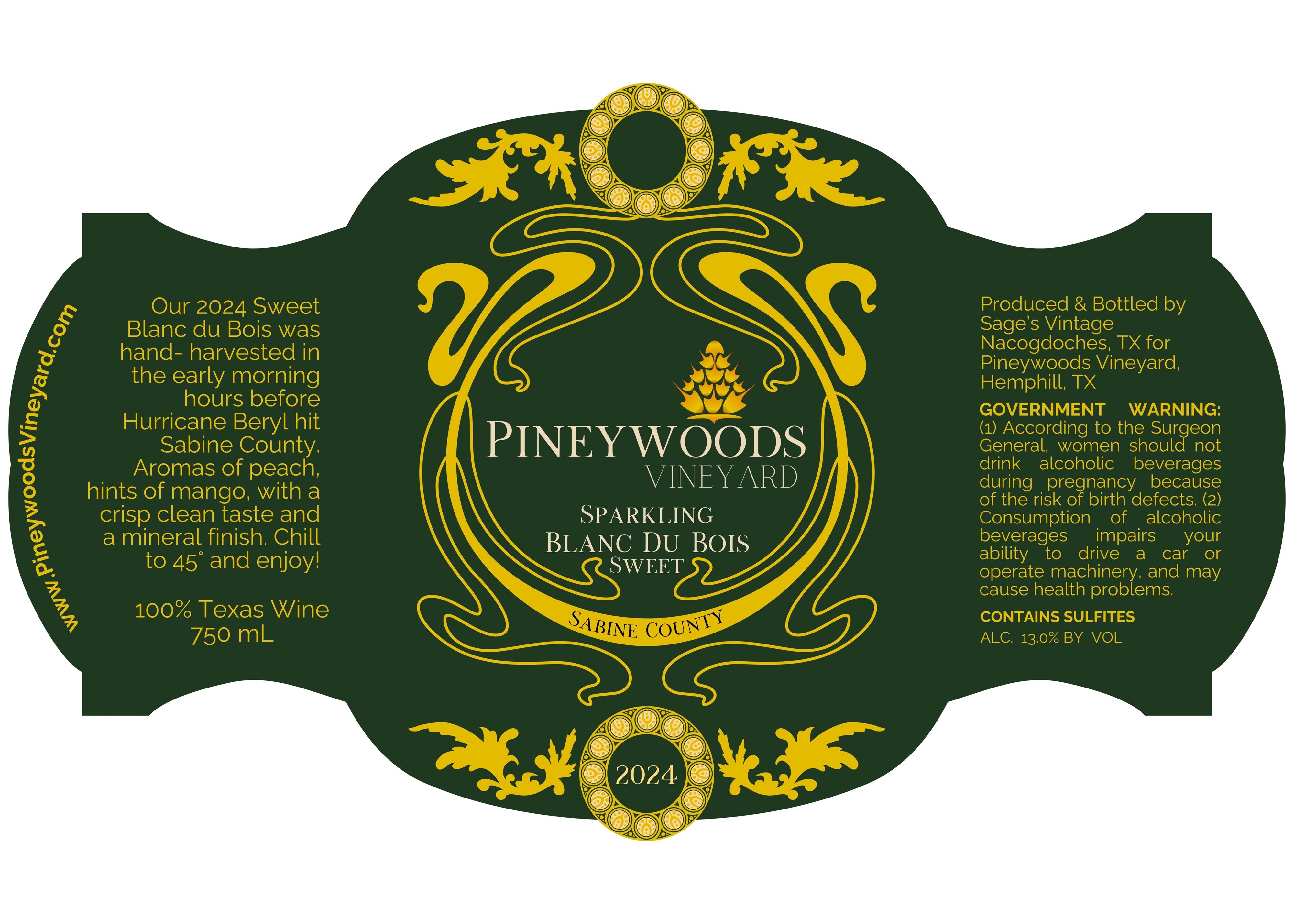 TABC label artwork for Sparkling Blanc du Bois Sweet
