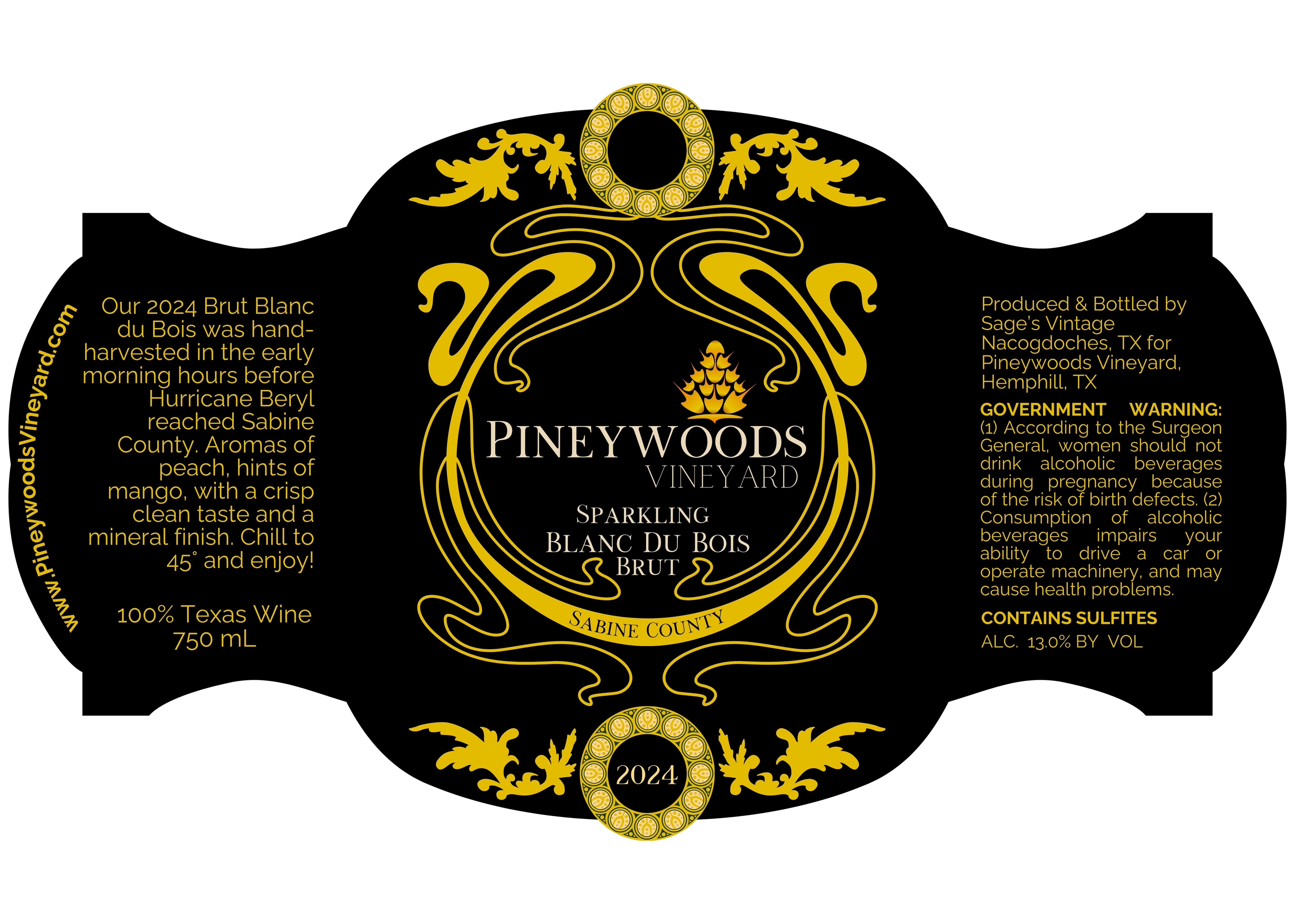 TABC label artwork for Sparkling Blanc du Bois Brut