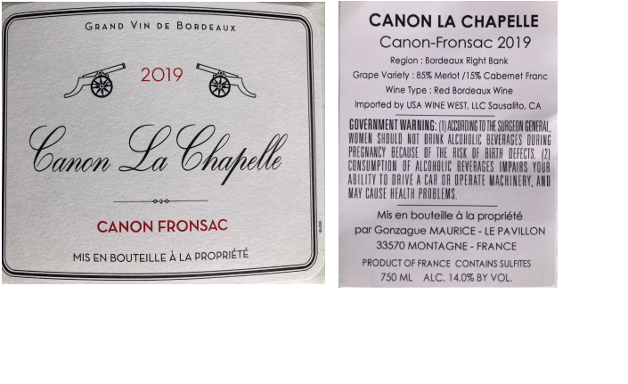 TABC label artwork for Canon La Chapelle Merlot, Cabernet Franc Canon-Fronsac