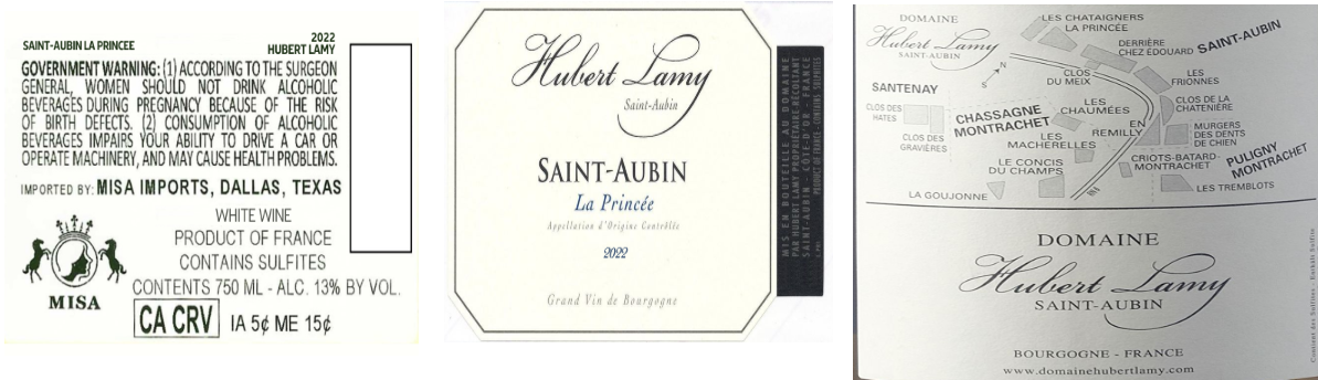 TABC label artwork for HUBERT LAMY LA PRINCEE