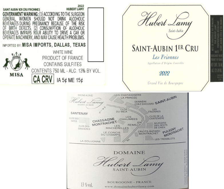 TABC label artwork for HUBERT LAMY FRIONNES