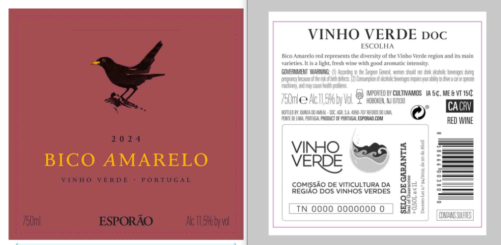 TABC label artwork for Quinta Do Ameal Bico Amarelo Red Vinho Verde