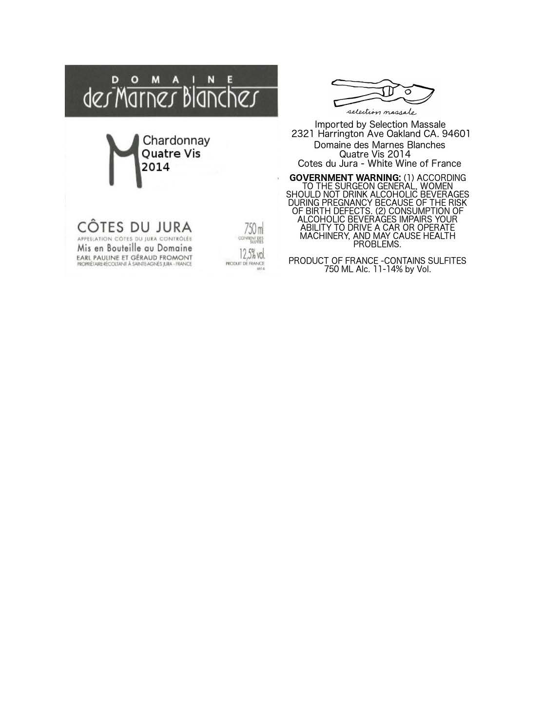 TABC label artwork for Marnes Blanches Chardonnay En Quatre Vis