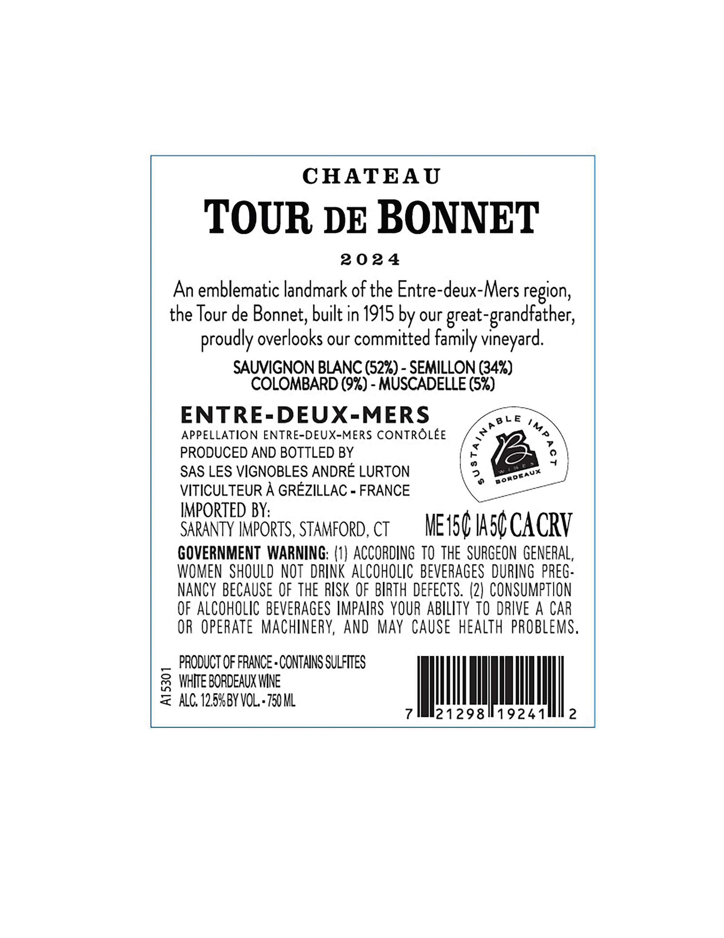 TABC label artwork for ChateauTour de Bonnet Blanc Entre- Deux-Mers