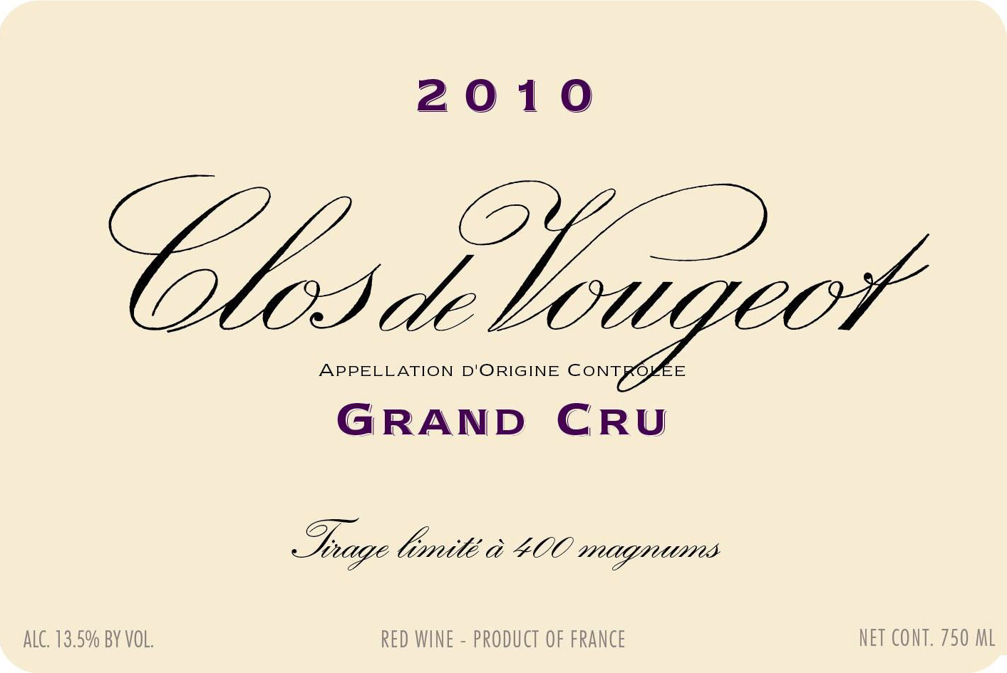 TABC label artwork for Domaine de Vougeraie Clos de Vougeot