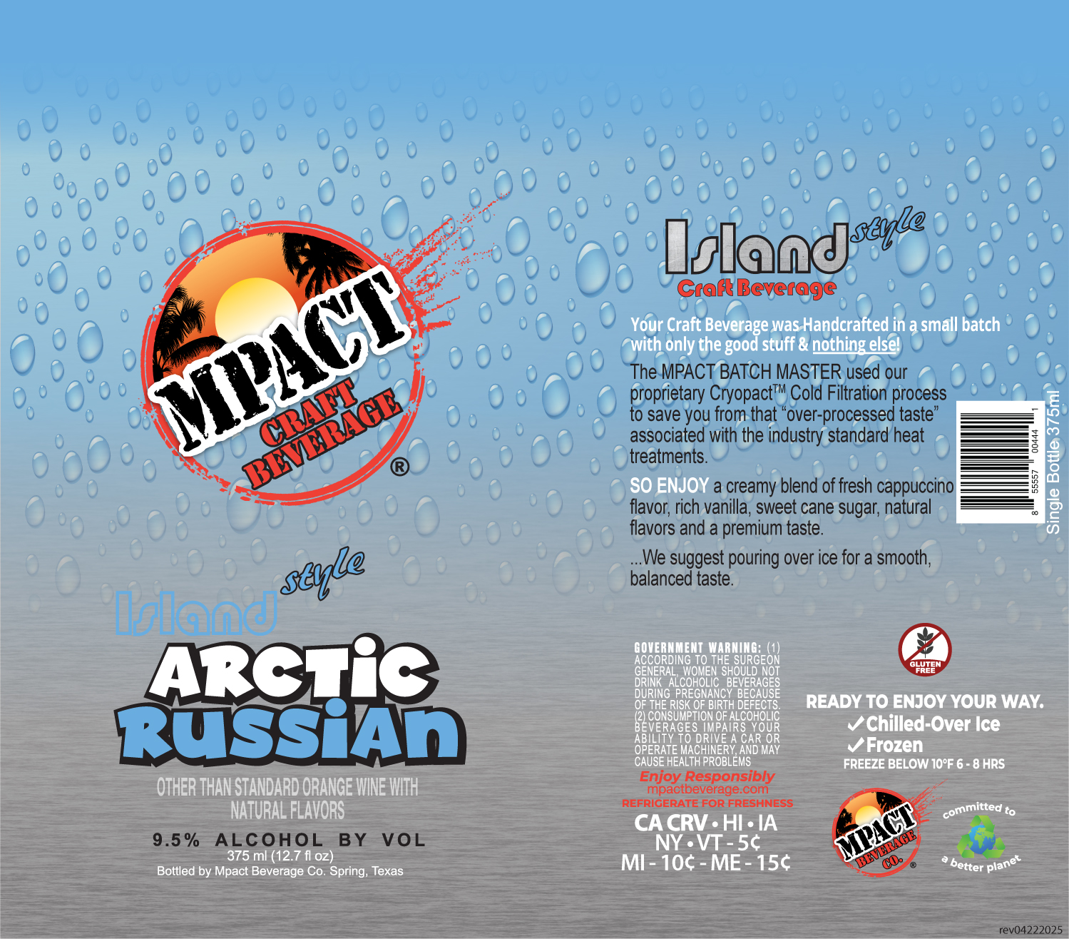 TABC label artwork for Mpact Beverage Co. Island Style Arctic Russian