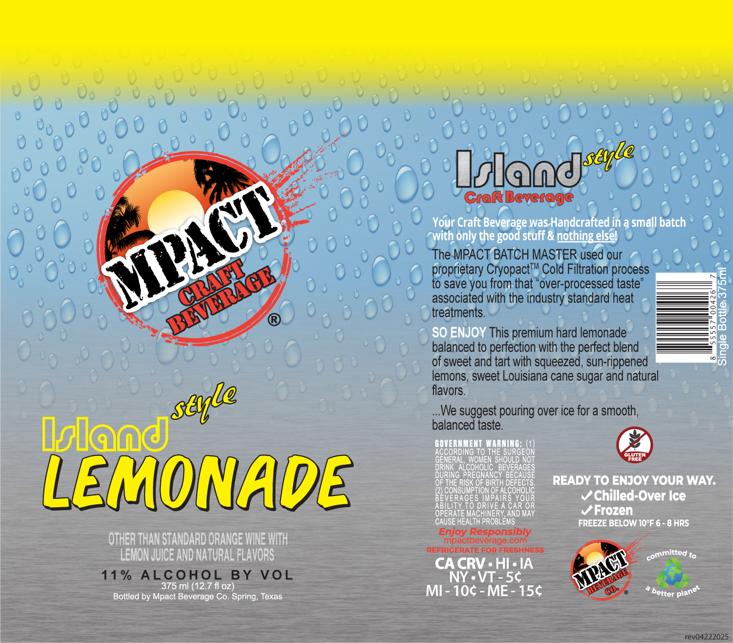 TABC label artwork for Mpact Beverage Co. Island Style Lemonade
