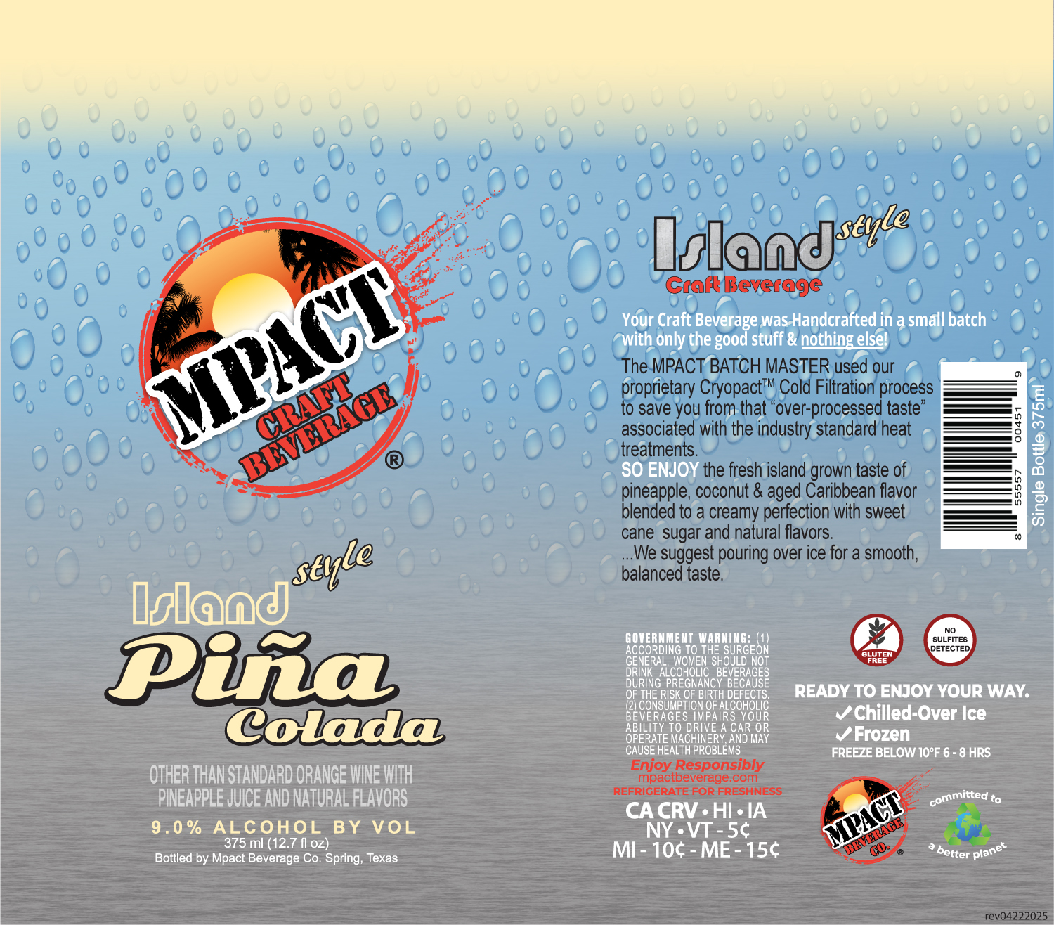 TABC label artwork for Mpact Beverage Co. Island Style Pina Colada