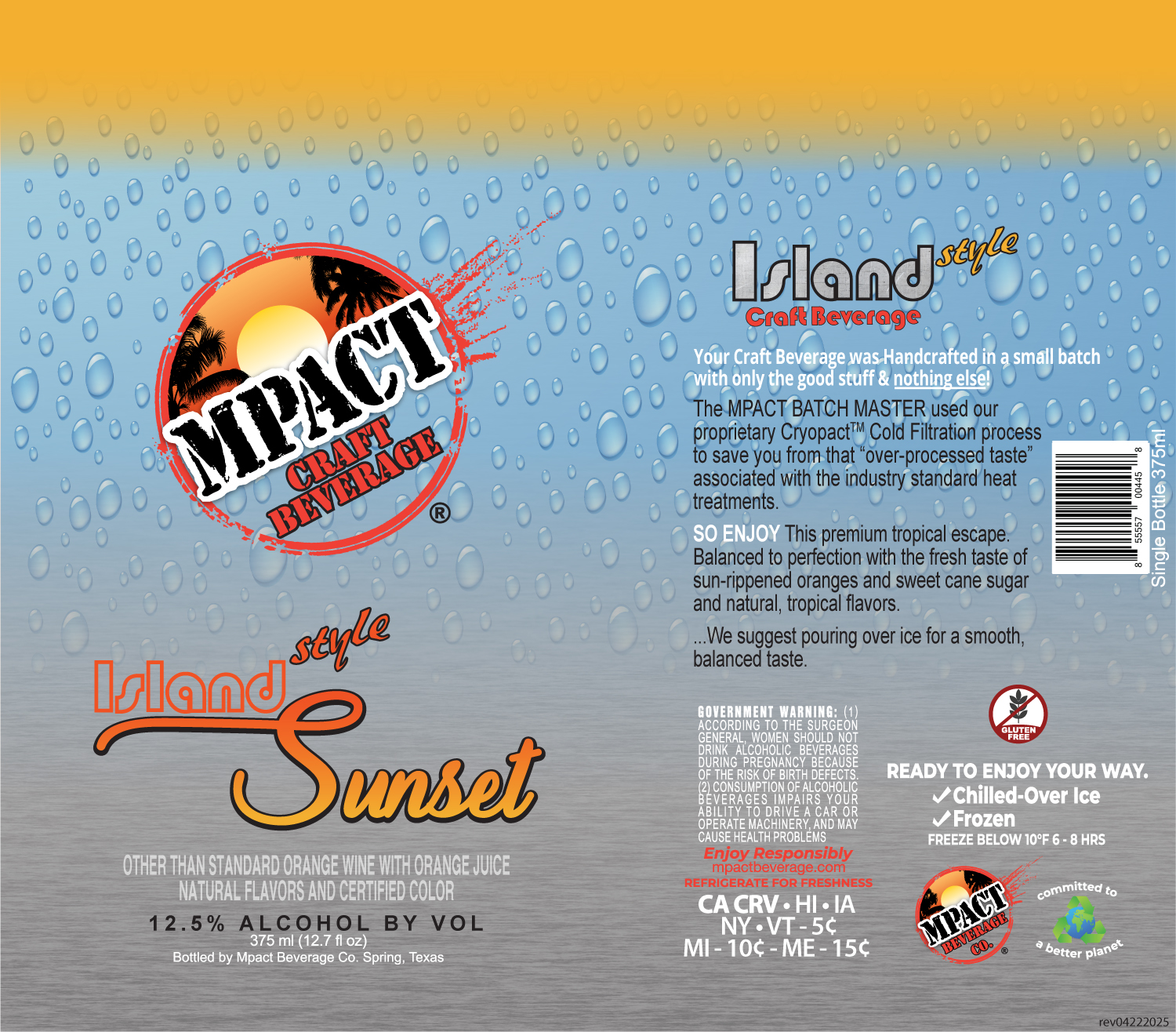 TABC label artwork for Mpact Beverage Co. Island Style Sunset