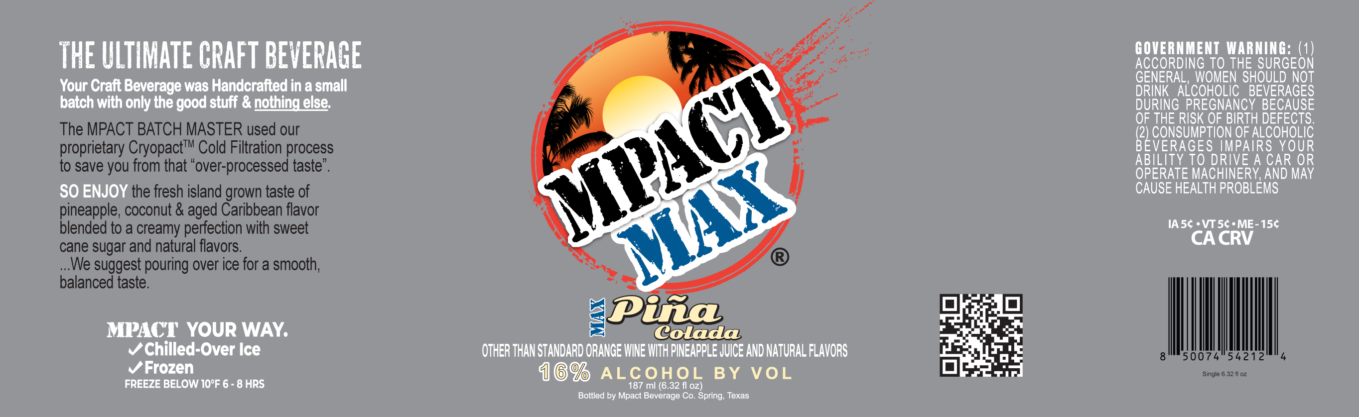 TABC label artwork for Mpact Beverage Co. Mpact MAX Pina Colada