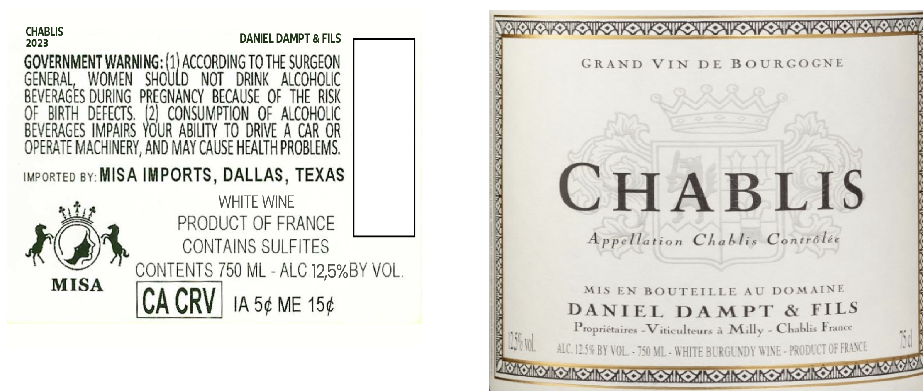 TABC label artwork for DANIEL DAMPT & FILS CHABLIS