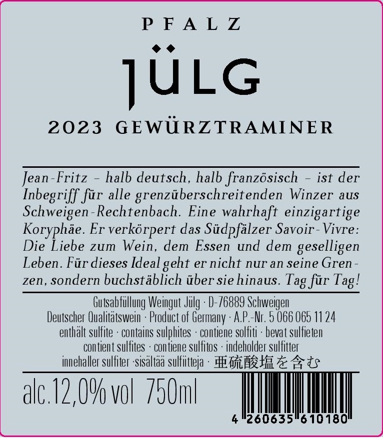 TABC label artwork for Jean-Fritz Julg Gewurztraminer