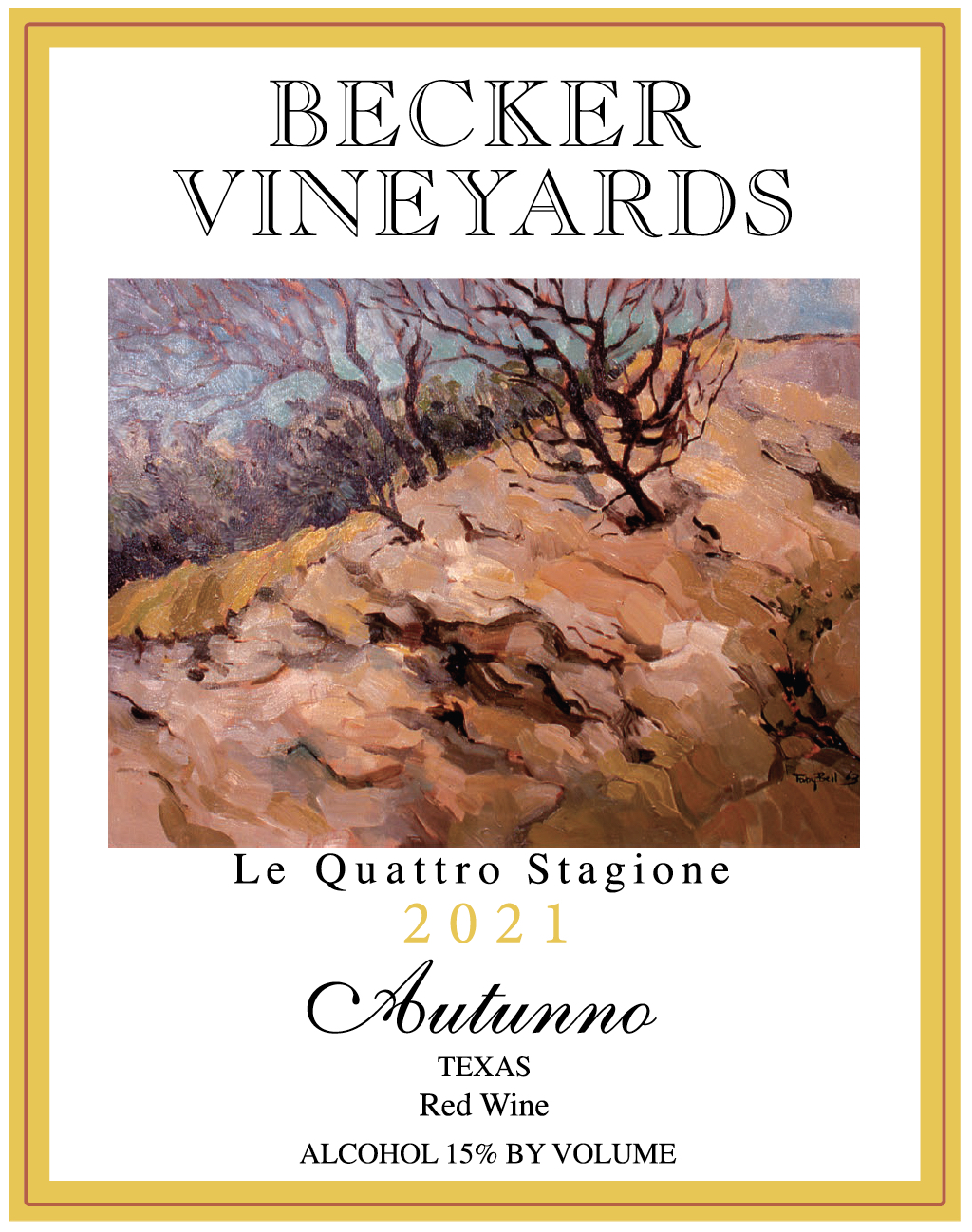 TABC label artwork for Becker Vineyards Autunno Red Wine