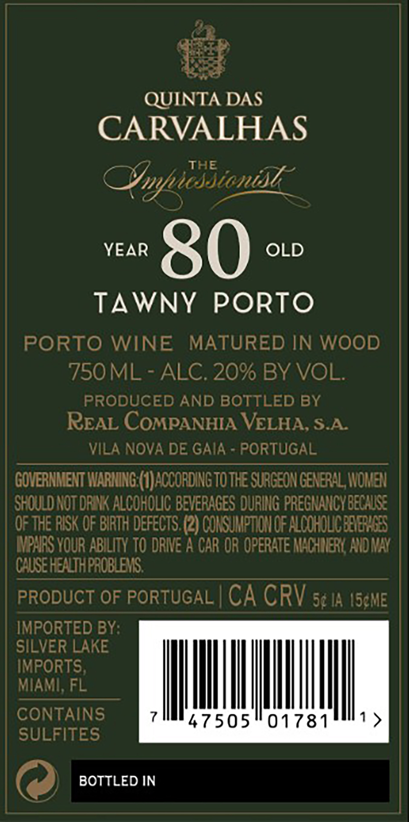 TABC label artwork for Quinta Das Carvalhas The Impressionist 80 Year Old Tawny Porto