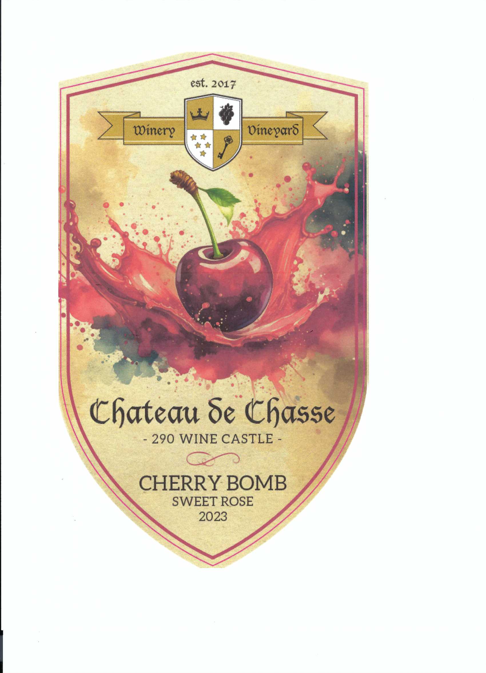 TABC label artwork for Chateau De Chase Cherry Bomb