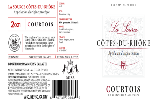 TABC label artwork for COURTOIS LA SOURCE