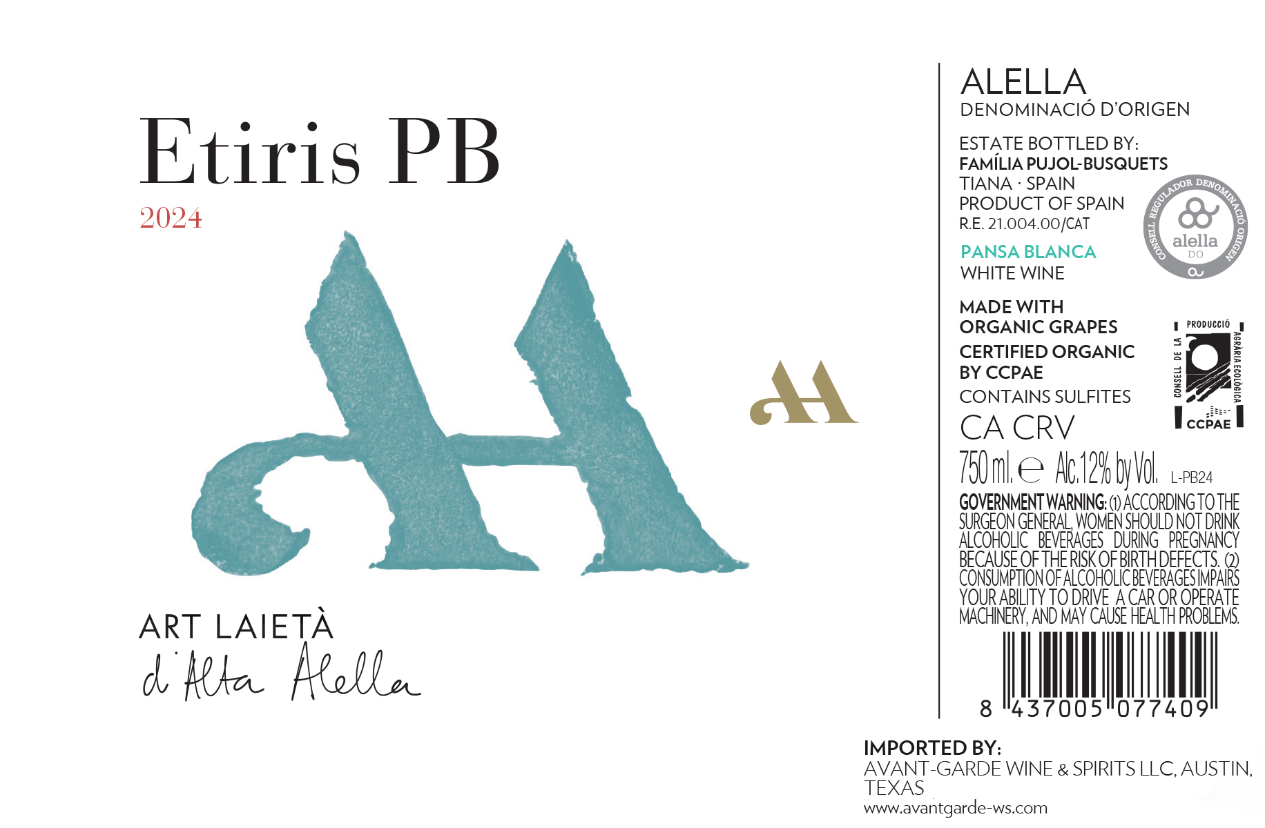 TABC label artwork for Familia Pujol-Busquets Etiris Pansa Blanca DO Alella