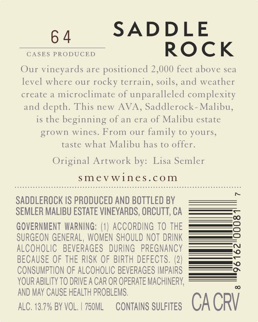 TABC label artwork for SADDLEROCK SEMLER MALIBU ESTATE RESERVE CABERNET SAUVIGNON