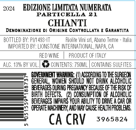 TABC label artwork for Edizione Limitata Numerata Particella 21 Chianti Numero 3, Italy