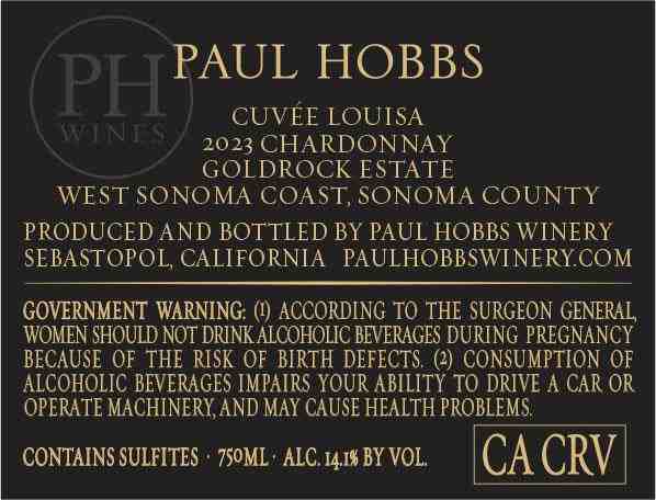 TABC label artwork for Paul Hobbs Chardonnay Cuvee Louisa Goldrock Estate West Sonoma Coast