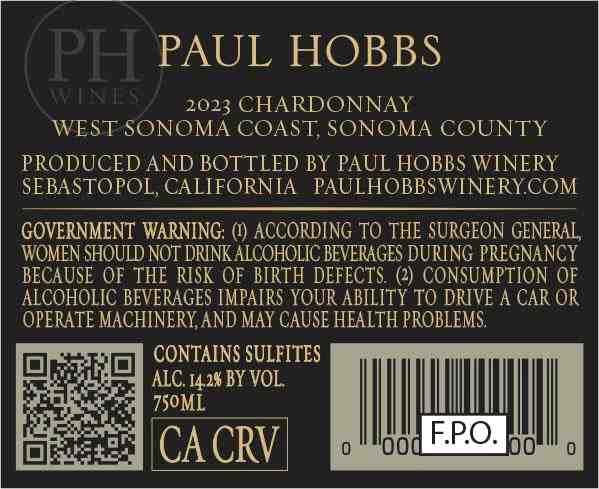 TABC label artwork for Paul Hobbs Chardonnay West Sonoma Coast