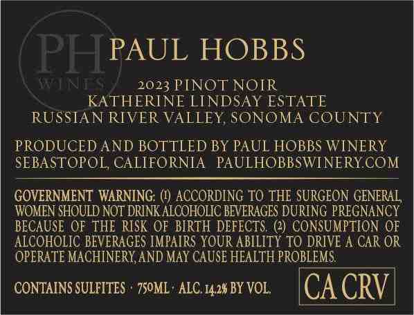 TABC label artwork for Paul Hobbs Pinot Noir Katherine Lindsay Russian River Valley