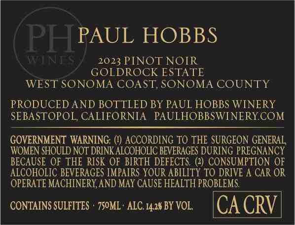 TABC label artwork for Paul Hobbs Pinot Noir Goldrock Estate West Sonoma Coast
