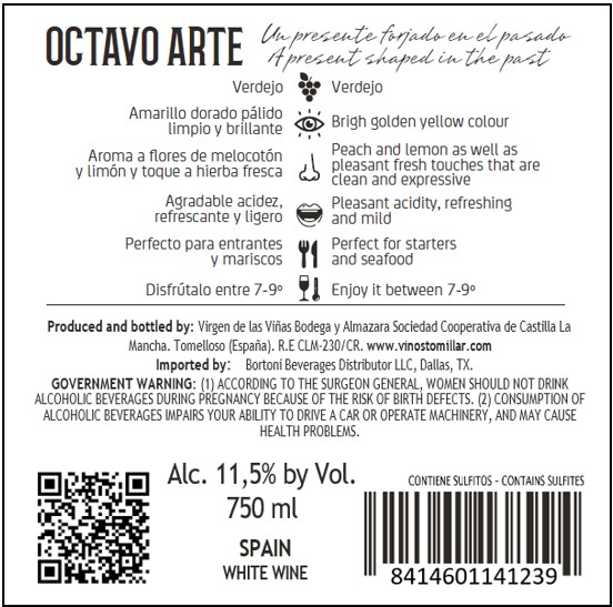 TABC label artwork for Octavo Arte Verdejo