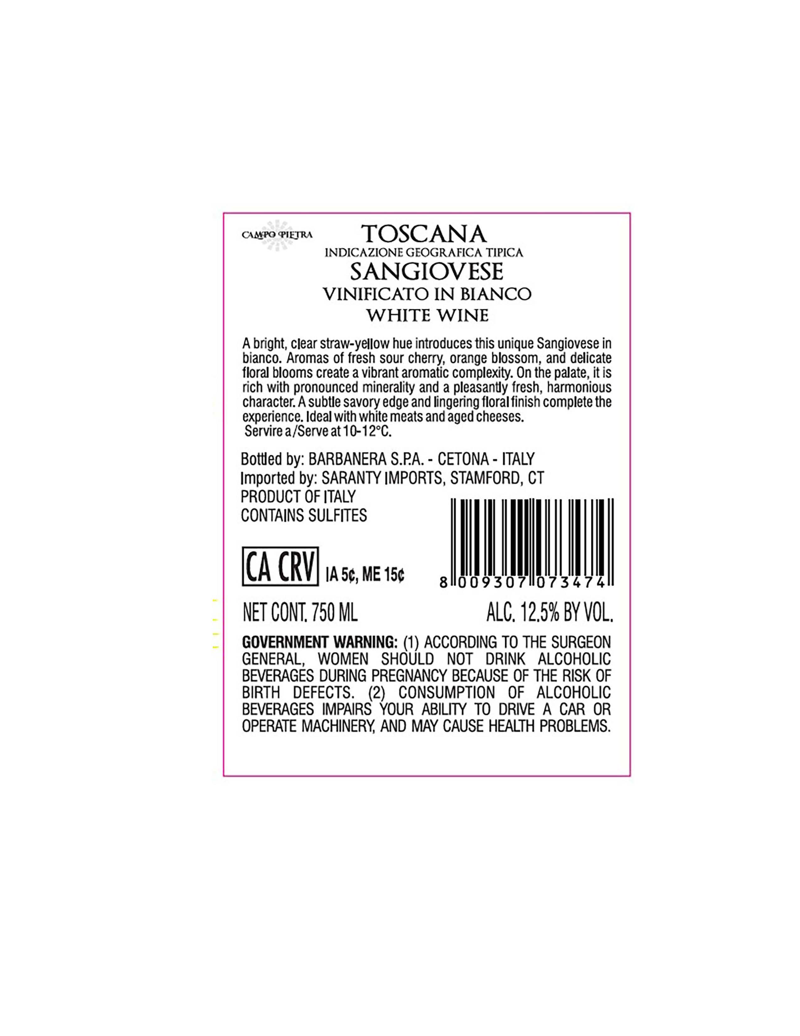 TABC label artwork for Campo Pietra Toscana Sangiovese