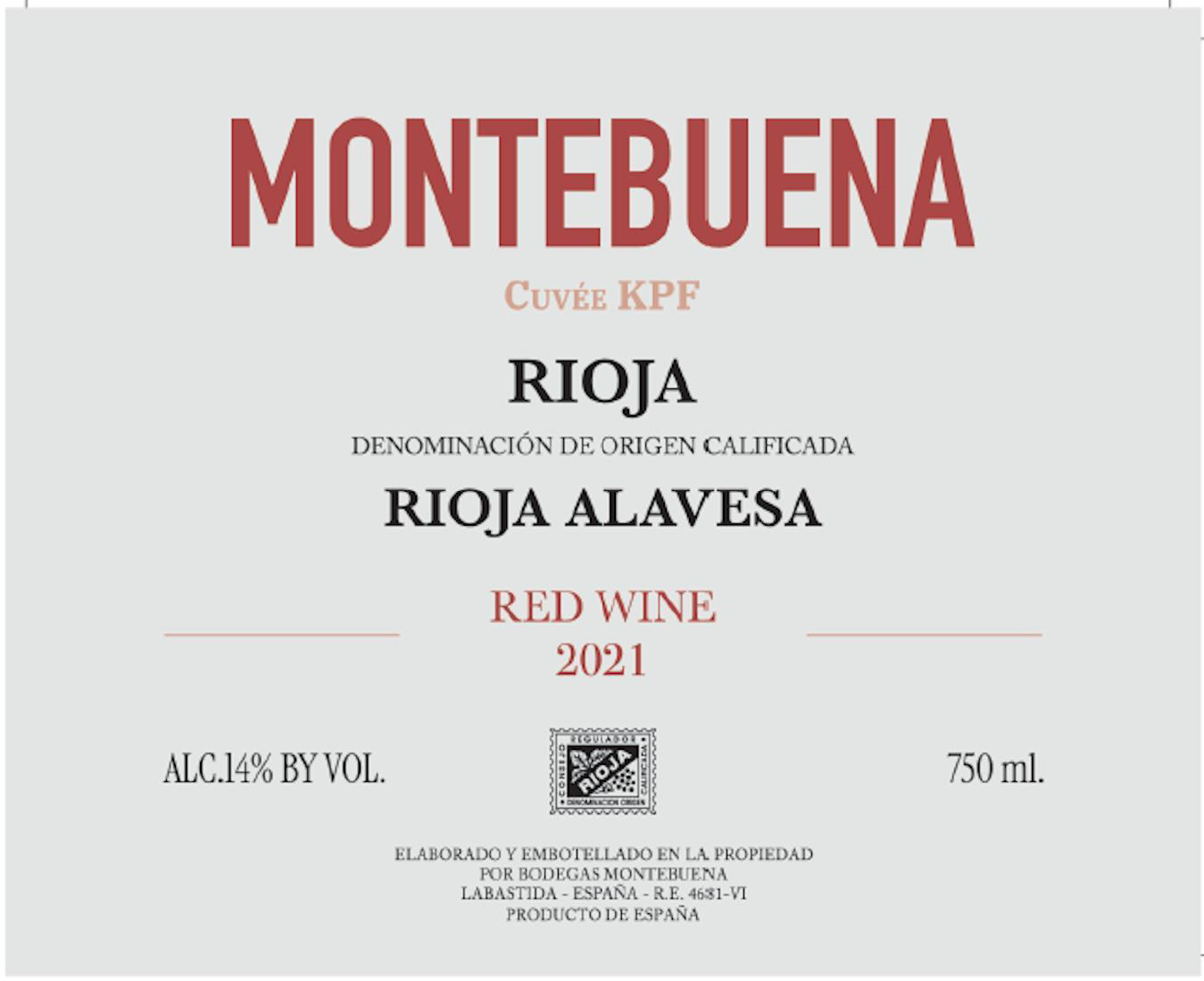 TABC label artwork for Montebuena Cuvee KPF Rioja Cosecha