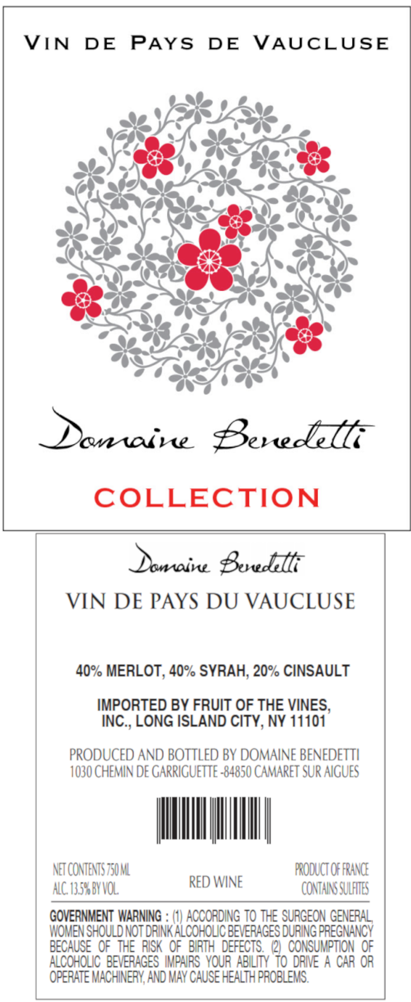 TABC label artwork for Domaine Benedetti