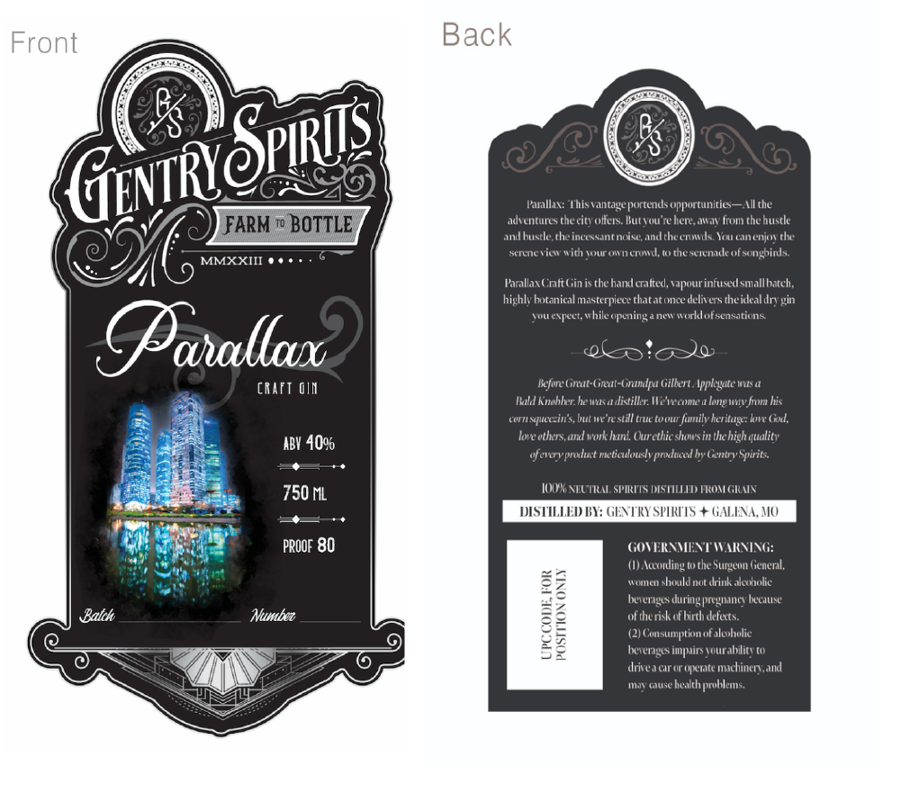 TABC label artwork for Parallax Craft Gin