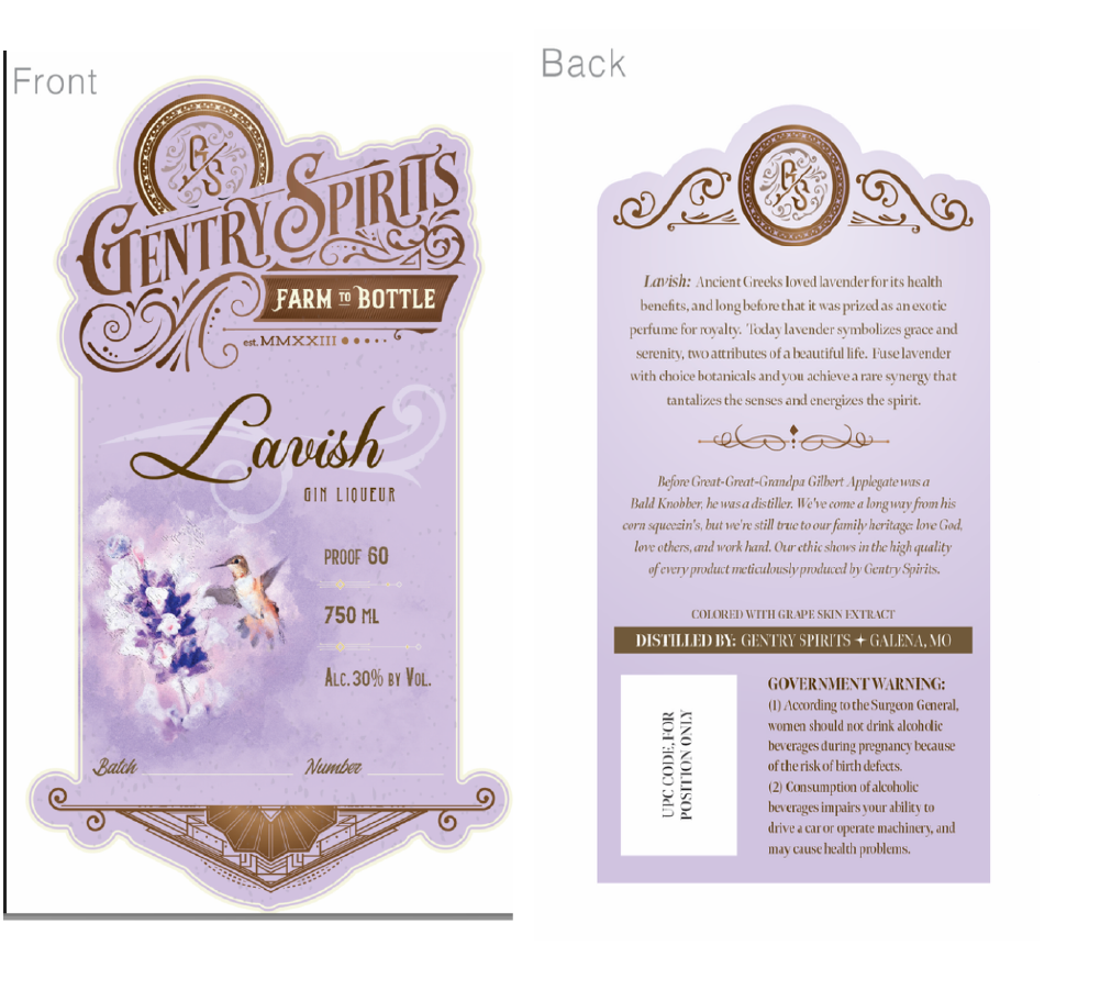 TABC label artwork for Lavish Gin Liqueur