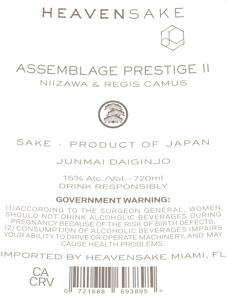 TABC label artwork for Heavensake Prestige Assemblage 2 Sake Junmai Daiginjo