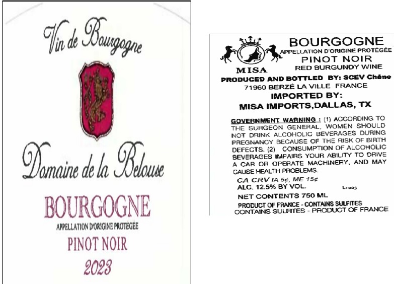TABC label artwork for DOMAINE DE LA BELOUSE PINOT NOIR