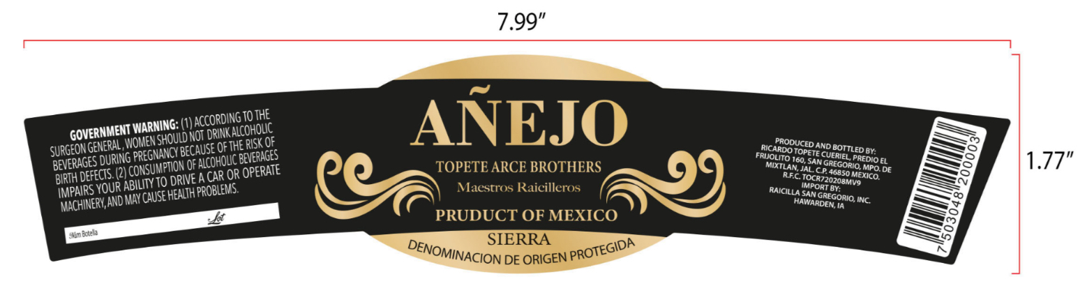TABC label artwork for Auténtica De Mi Pueblo Raicilla Añejo