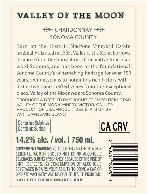 TABC label artwork for Valley Of The Moon Chardonnay