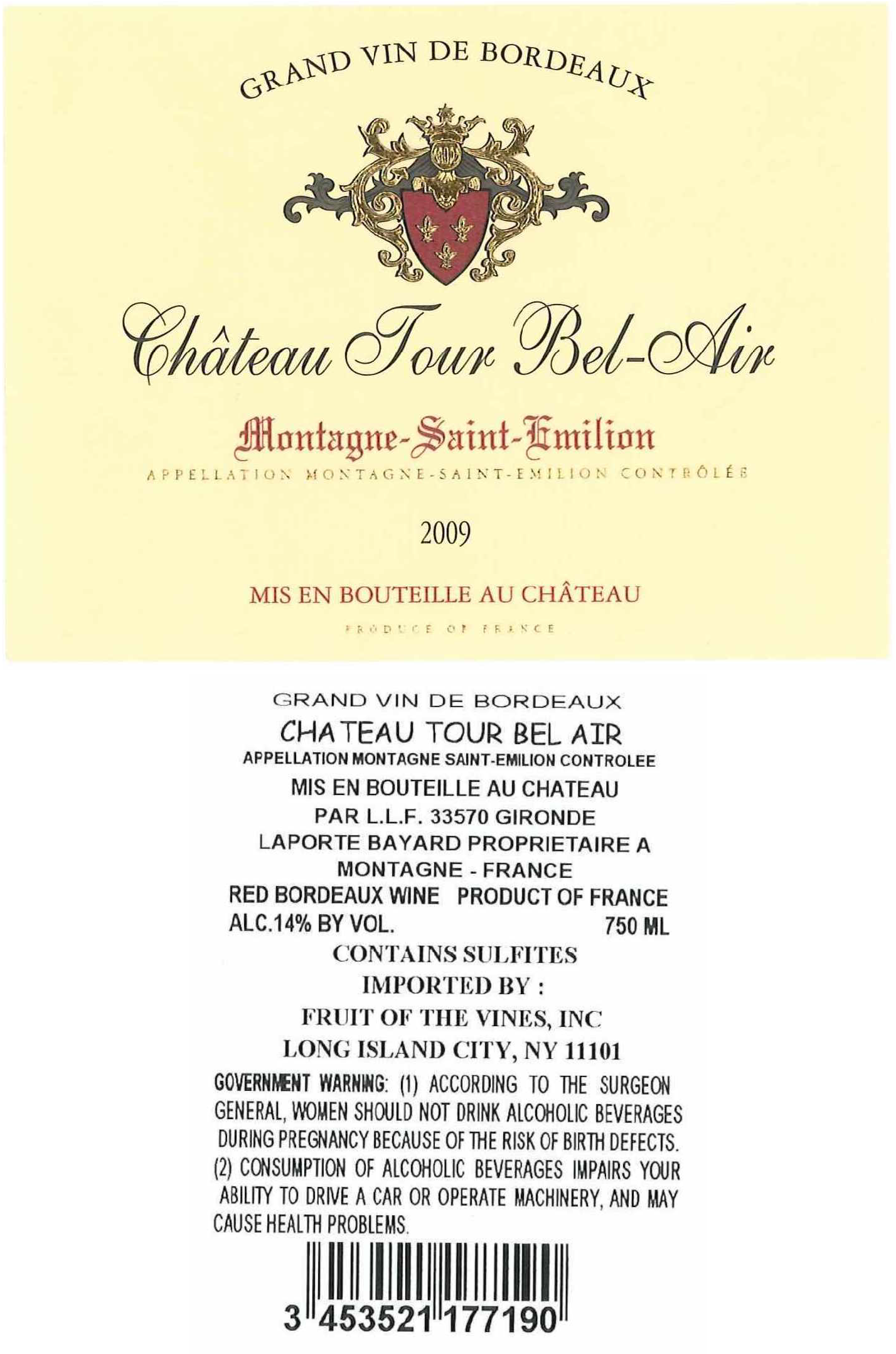 TABC label artwork for Chateau Tour Bel Air