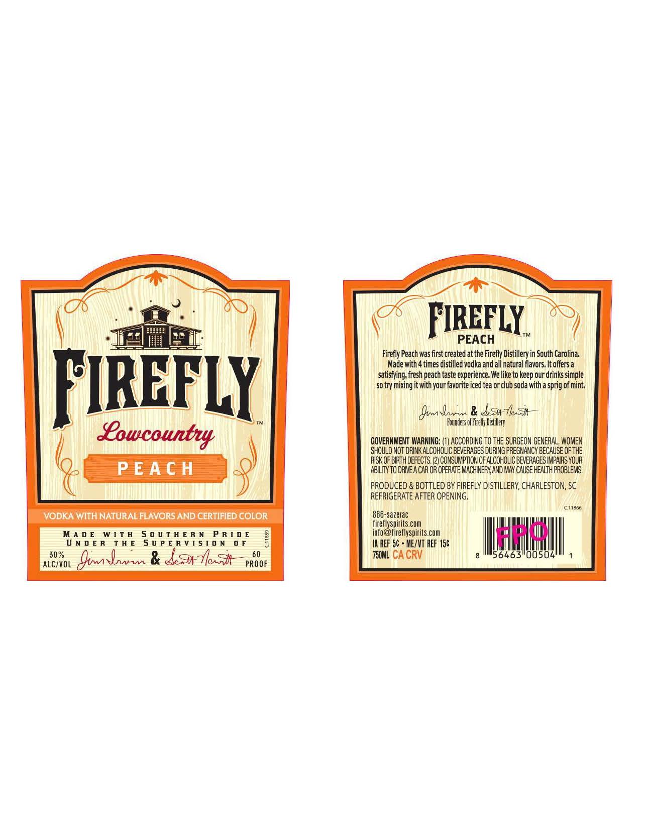 TABC label artwork for Firefly Low Country Peach 750ml & 1L