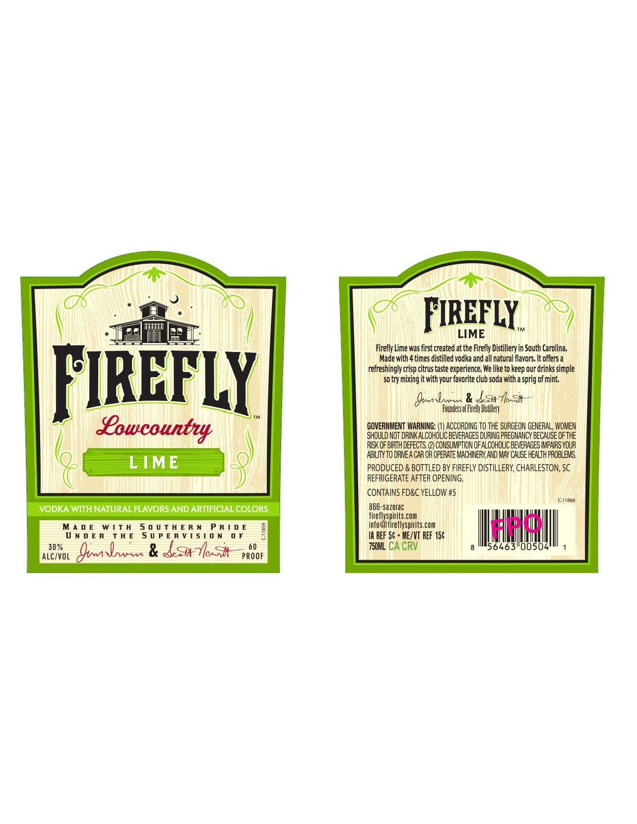 TABC label artwork for Firefly Low Country Lime 750ML & 1L