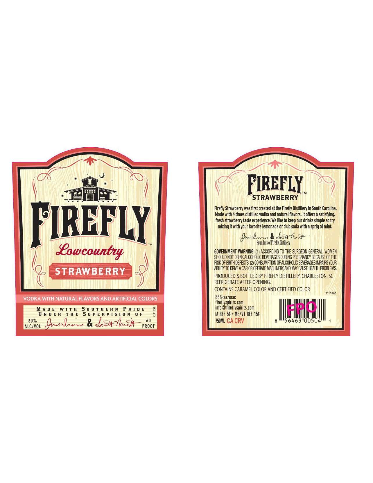 TABC label artwork for Firefly Low Country Strawberry 750ML & 1L