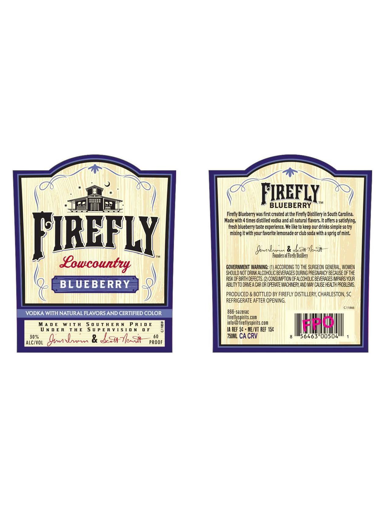 TABC label artwork for Firefly Low Country Blueberry 750ML & 1L