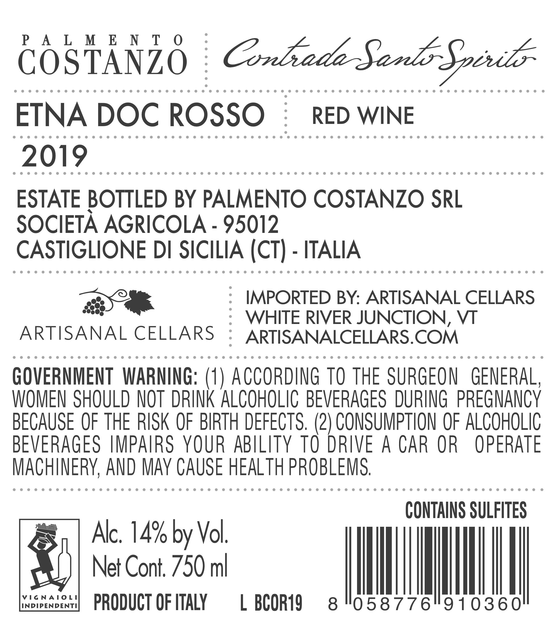 TABC label artwork for Palmento Costanzo Rosso Contrada Santo Spirito