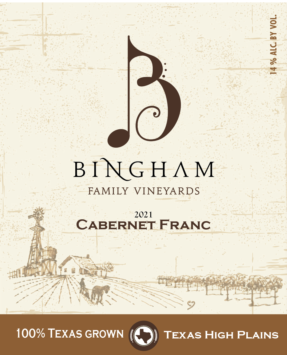 TABC label artwork for Bingham Family Vineyards 2021 Cabernet Franc